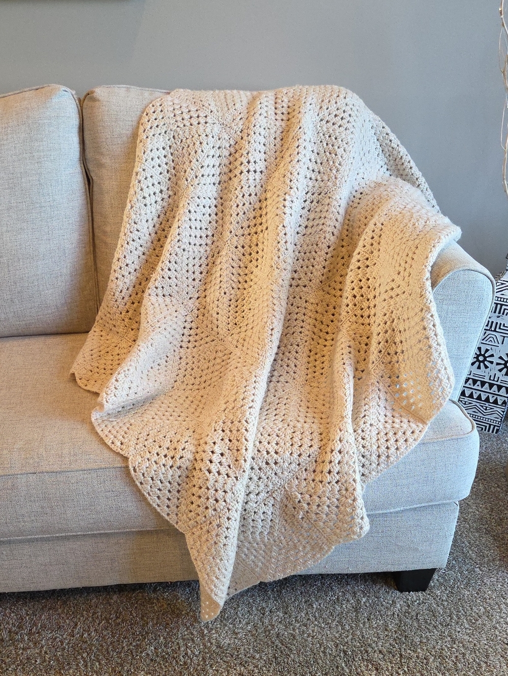 Cream Crochet Throw Blanket